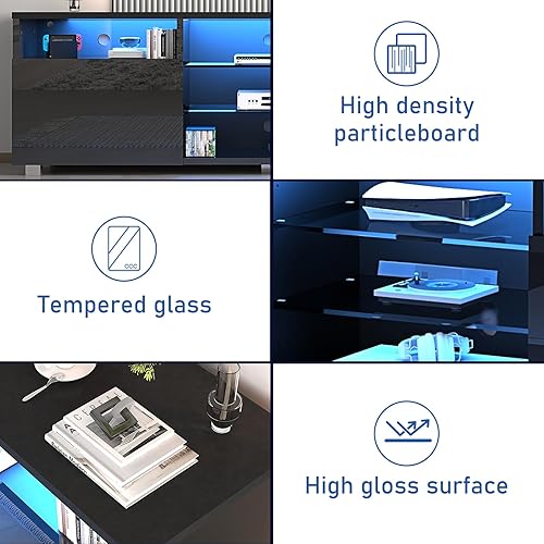 Miniatura 8 de St.Mandyu Soporte de TV LED para TV de 7580 pulgadas, moderno centro de mesa de televisión con cajón y luces LED, centro de entretenimiento de alto