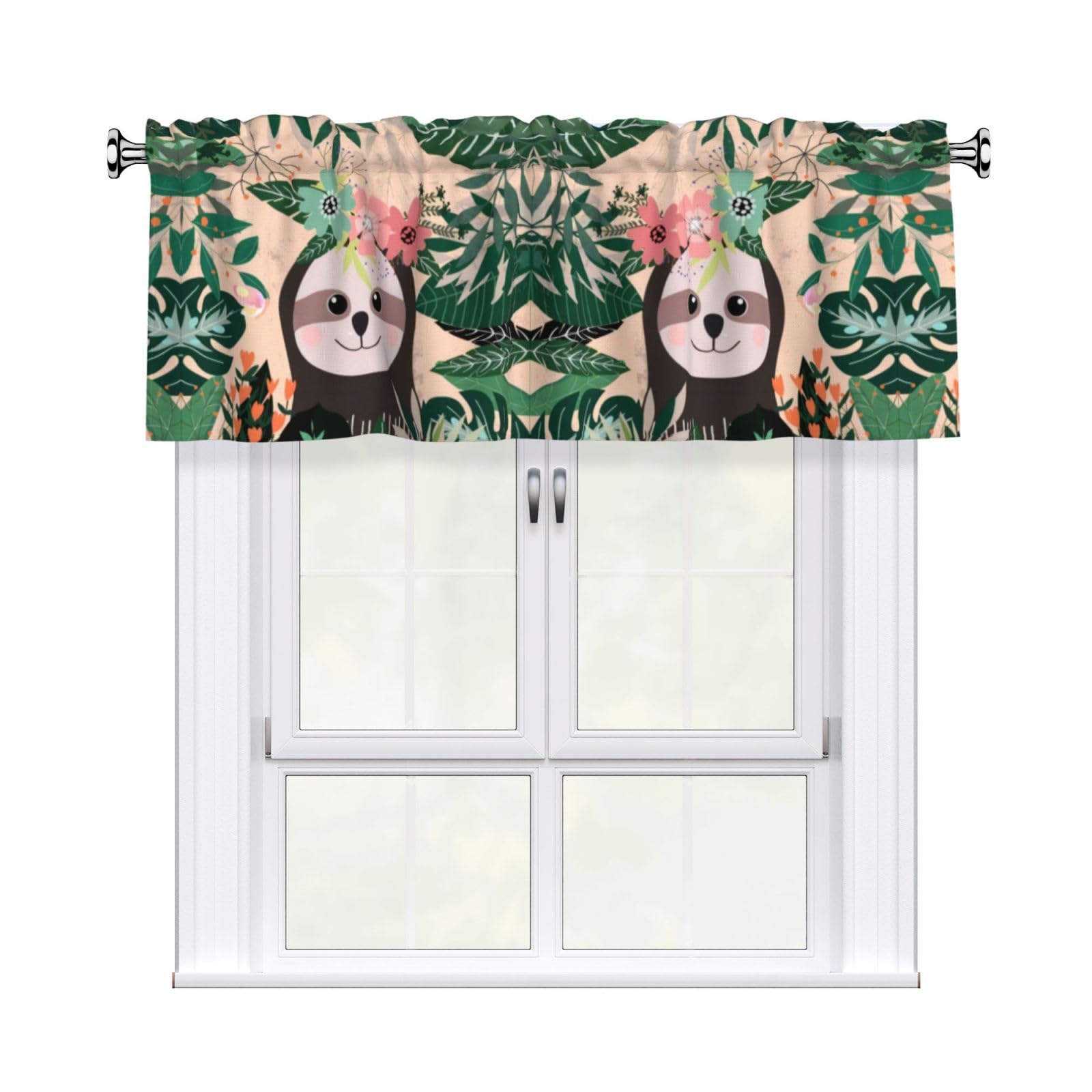 YYHHAOFA Sloth And Flowers Prints Durable Kitchen Window Layer – 54x18 Inch 100% Polyester Valance with Precision Construction