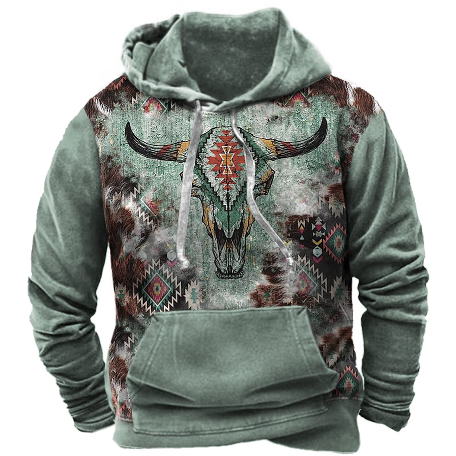 Keephen Men's # 1 Retro Hoodies - Casual Western Ethnic 3D Printed Hooded Sweatshirt Drawstring Pullover With Pocket