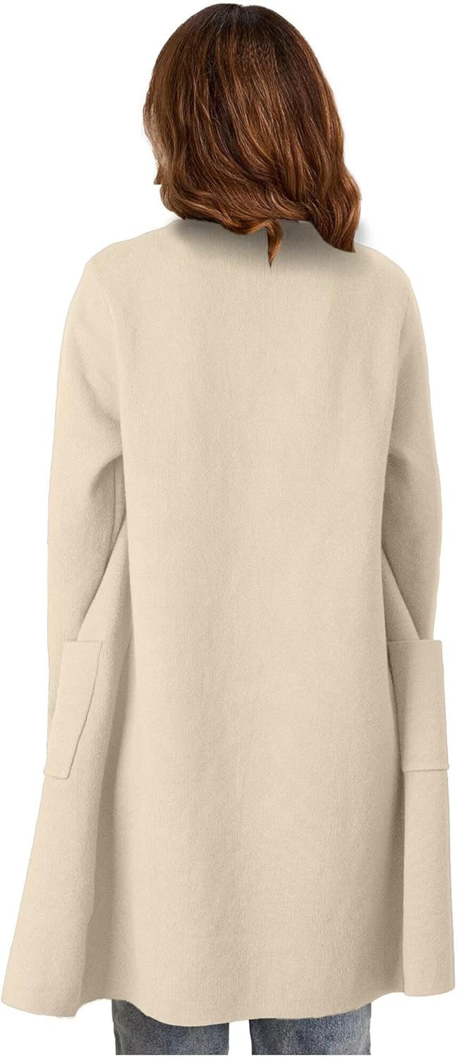 Women's Open Front Cardigan Sweater Long Sleeve Casual Knit Lapel Coatigan Coat