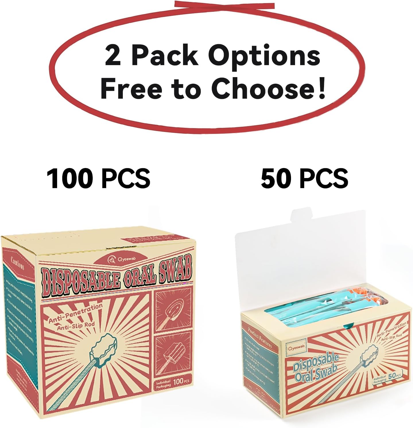 Oral Care Swabs, 50PCS, Safety Gum-Protective Mouth Swabs for Elderly, Individually Wrapped (Unflavored)