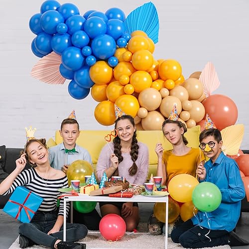 Miniatura 6 de Kit de arco de globos azules y amarillos, kit de guirnalda de globos de albaricoque azul y naranja, amarillo, de látex, globos de fiesta
