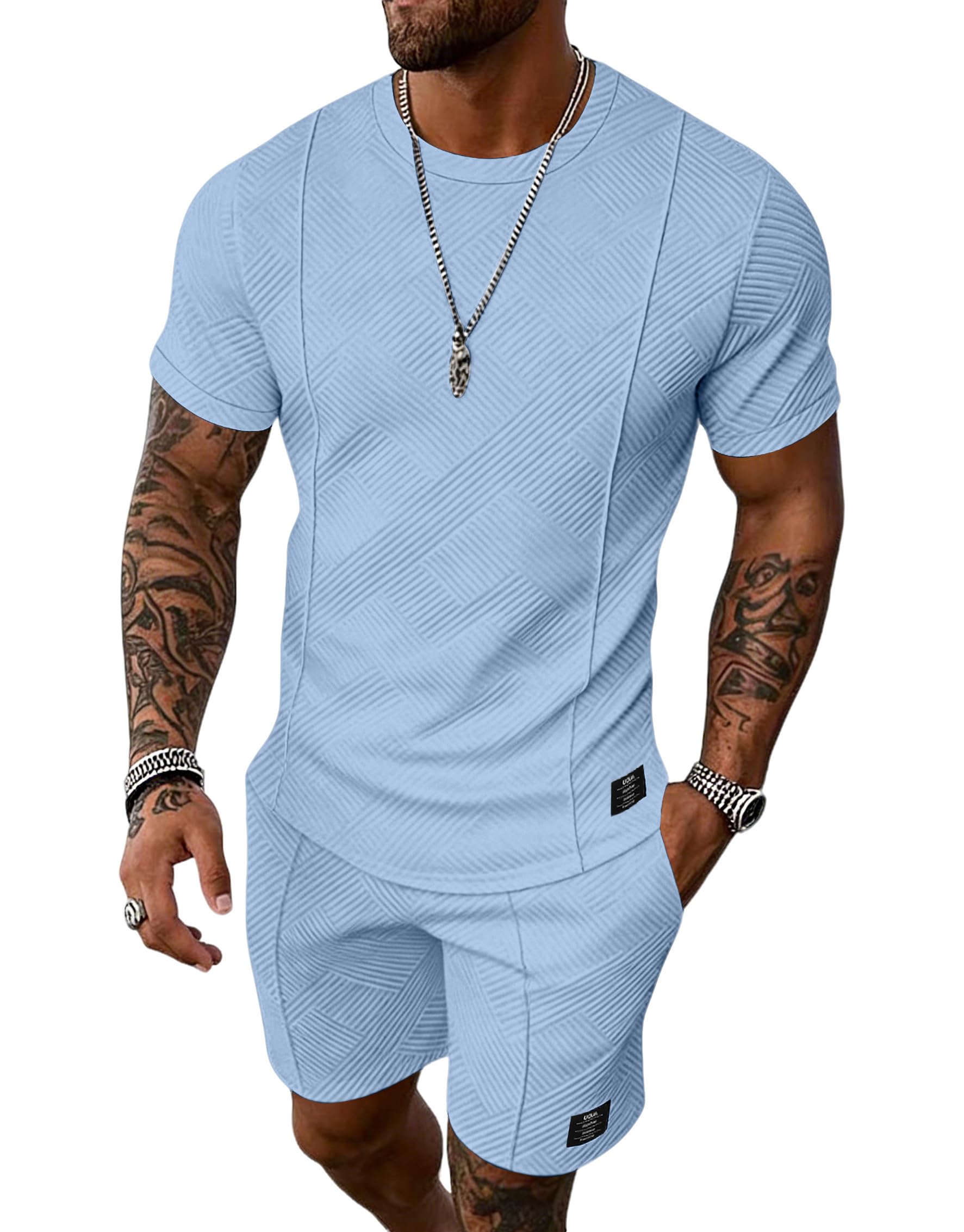 UOUA Herren Shorts Set Sommer 2-teiliges Outfit Kurzarm Jogging Tracksuit