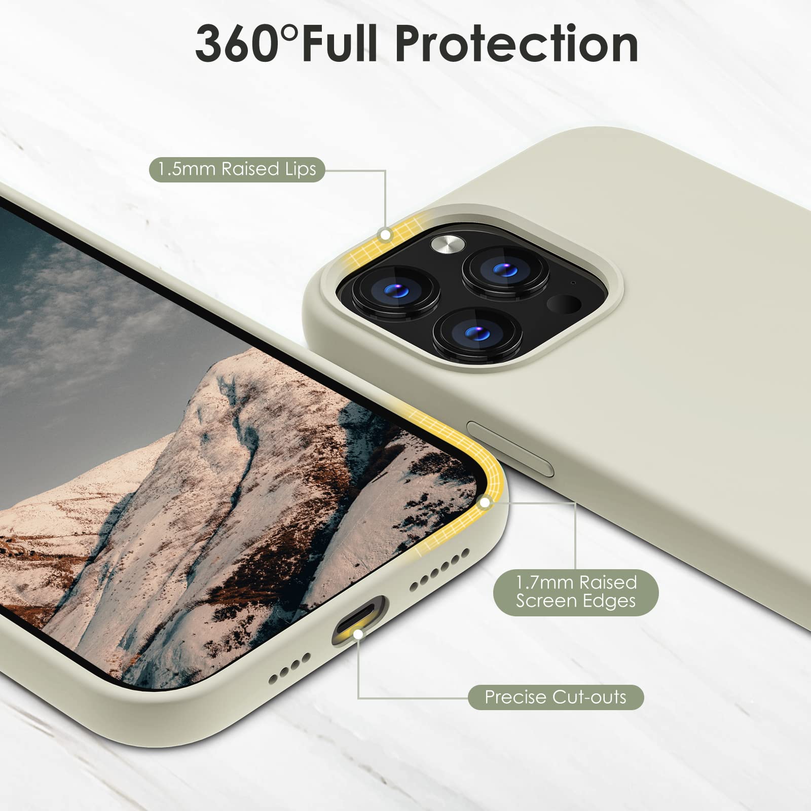 Silikonhülle Für IPhone 13 Pro Max – Ultradünn, Stoßfest, Mit Mikrofaserfutter, Steinfarben