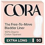 Cora Organic Bladder Liners | Ultra Thin Incontinence & Postpartum Pads for Women | Panty Liners for Bladder Leaks | Breathable Cotton (50 Extra Long)
