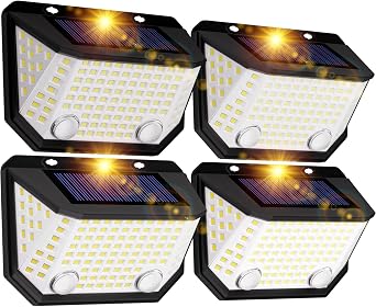 K KASONIC Solar Dual-Sensor Fence Lights, 6500K Waterproof Motion Lamps with 300  Wide Lighting Angle for Garden, 4 Pack Outdoor Wall Step Light for House [Energy Class A+++]