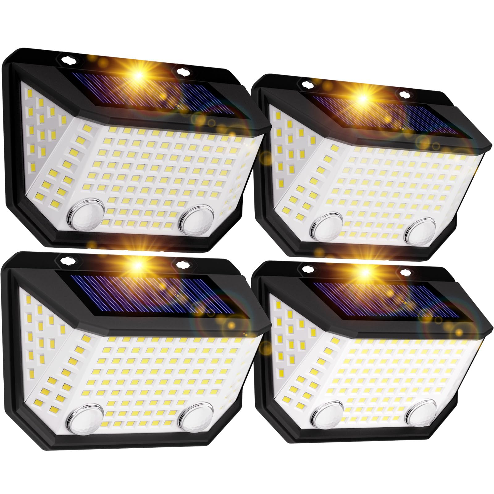 K Kasonic Luci da Recinzione Solari a Doppio Sensore, 6500K Luci Solari per Movimento Impermeabili con Angolo di Illuminazione 300° per Giardino, Confezione da 4 Luci Solari da Parete Esterne per Cas