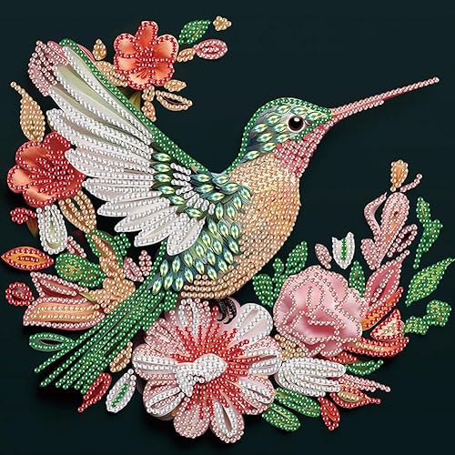 Stalente Kits de pintura de diamantes para adultos colibrí, kits de arte de diamantes de forma especial 5D para principiantes, pintura de diamantes