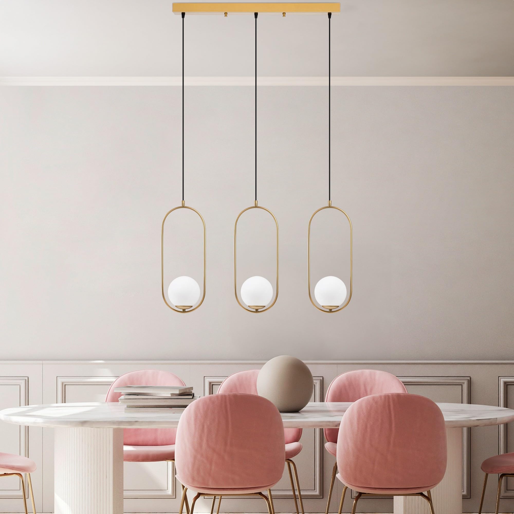 Lustre doré à suspension réglable 3 douilles E27 Opviq pour salon moderne