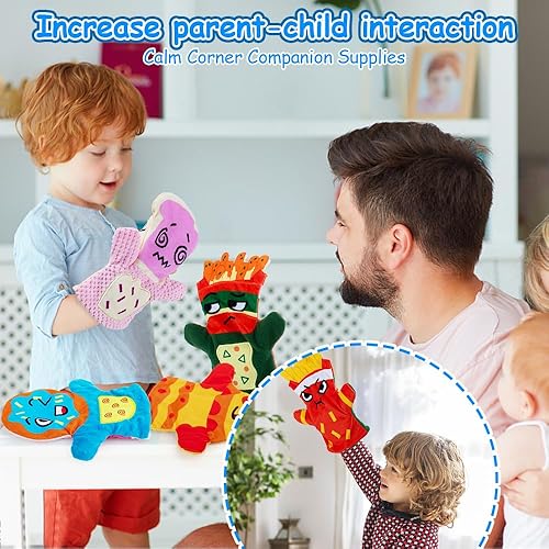 Miniatura 4 de Marionetas de mano para niños pequeños de 1 a 3 años, 5 marionetas para niños de 4 a 8 años, juguetes de actividades de aprendizaje socioemocional,