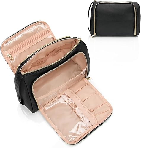 CUBETASTIC Bolsa de maquillaje de viaje, bolsa grande de maquillaje, impermeable y portátil, bolsa organizadora de cosméticos, bolsa de piel