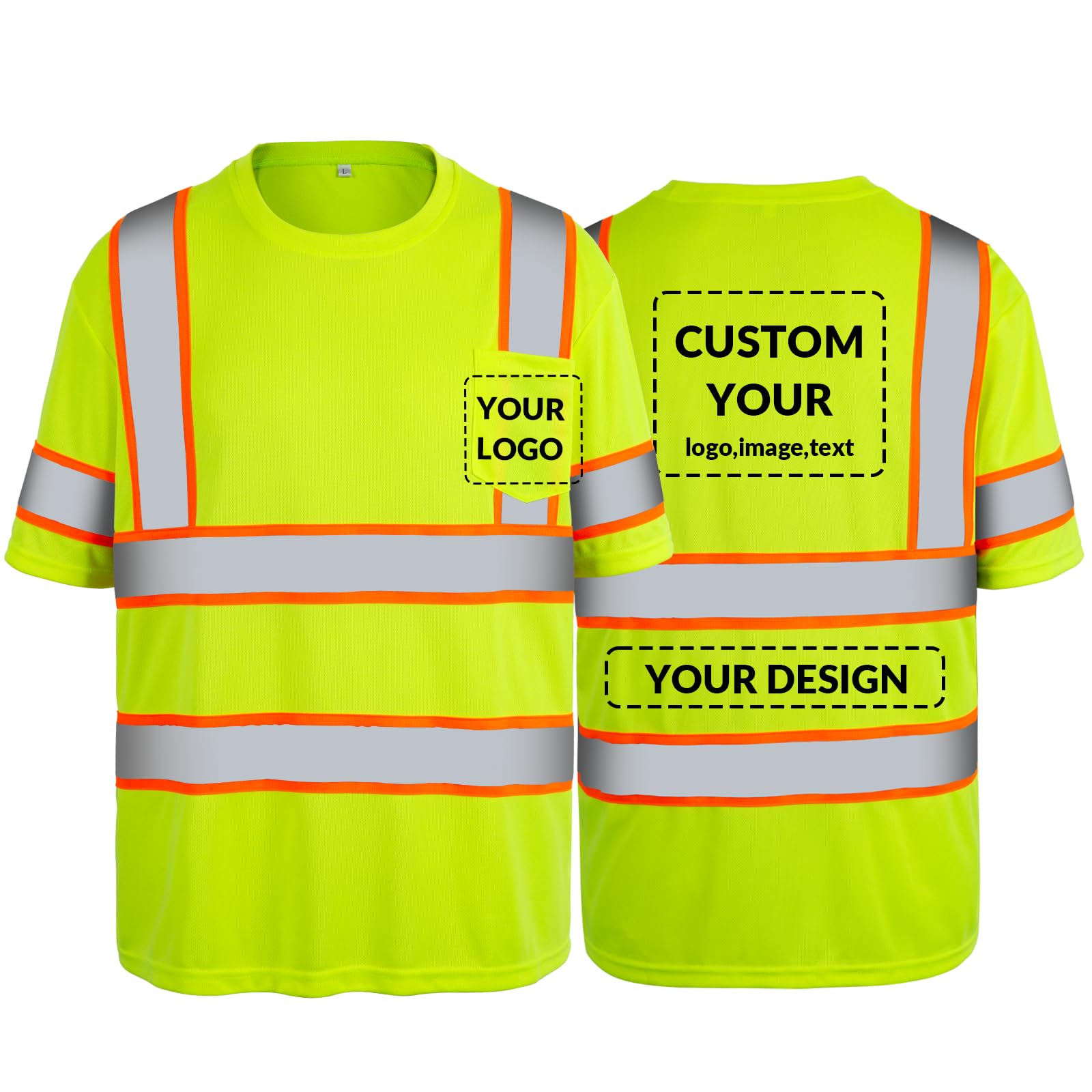 Custom Safety Shirts High Visibility Shirts Class 3 Hi Vis Reflective T-Shirts with Logo Safety Work Shirts for Men/Women Yellow Short Sleeve-(Medium,1Pack)