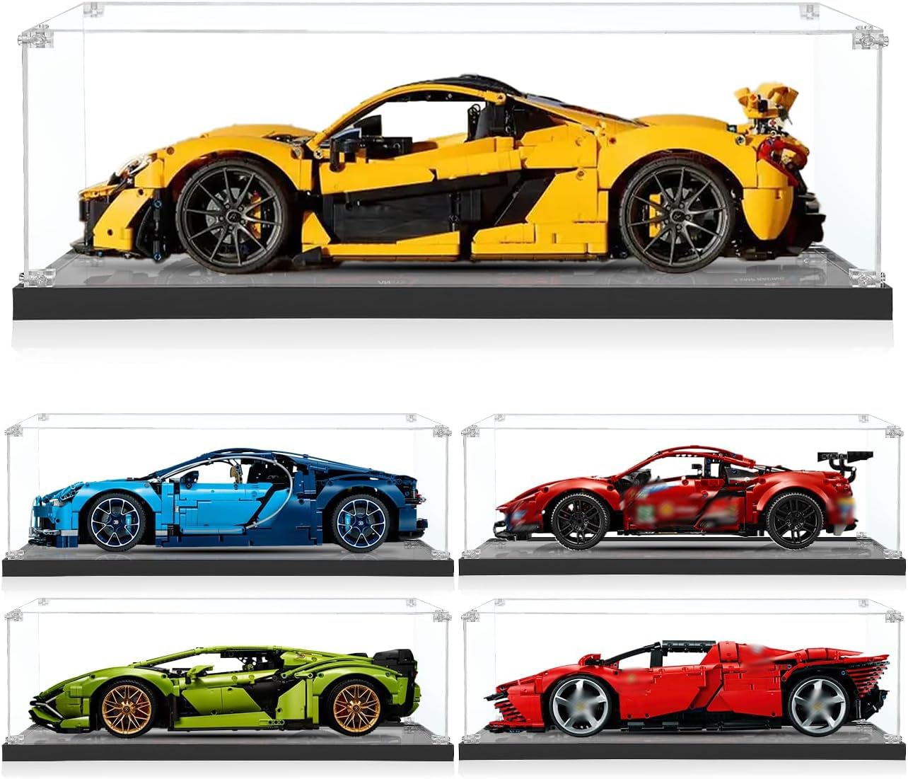 icuanuty Acryl Vitrine für Lego 42115 Technic Lamborghini Sián FKP 37 Rennauto, Vitrine für LEGO Modell 76139/42156/42083/42143/42096/42056/42143/42125/42172, Größe: 63x30x17 cm (Nur Vitrine )