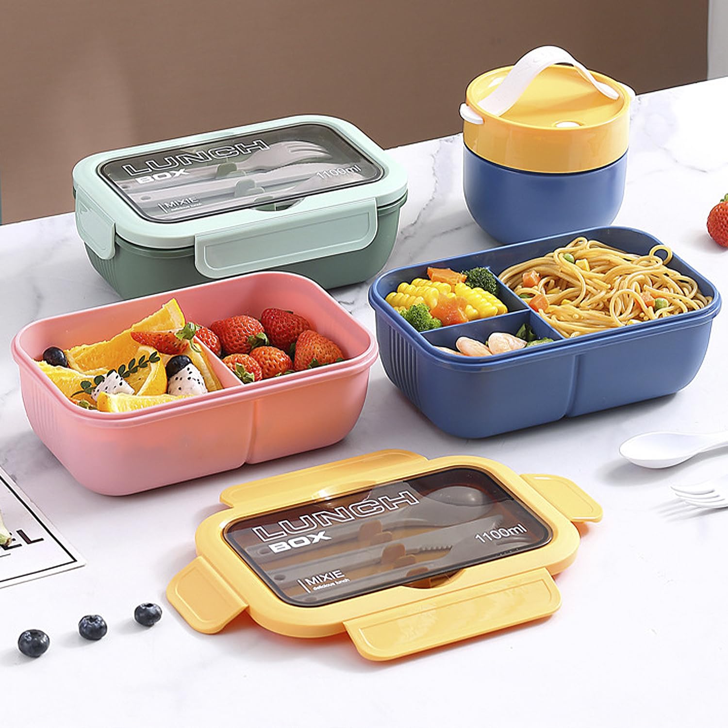 DAM Fiambrera hermética apilable para Guardar Alimentos, de 1100ml, Incluye tazón con Tapa y Cubiertos. 21x13x7,5 Cm. Color: Rosa Claro