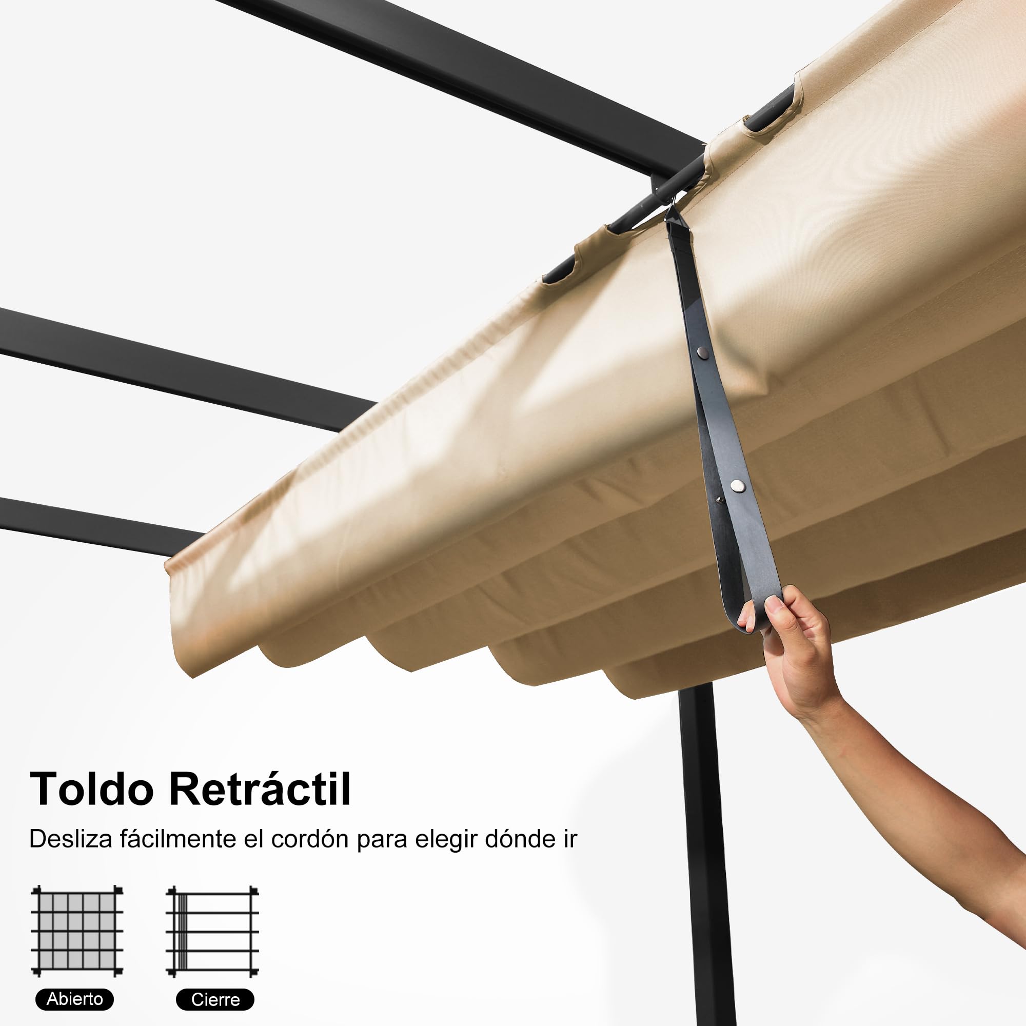 PURPLE LEAF Pergolas de Jardin Aluminio Cenadores para Jardin 3 x 4 M pérgolas con Techo Retráctil Tela para Camping Fiesta Celebraciones, Caqui