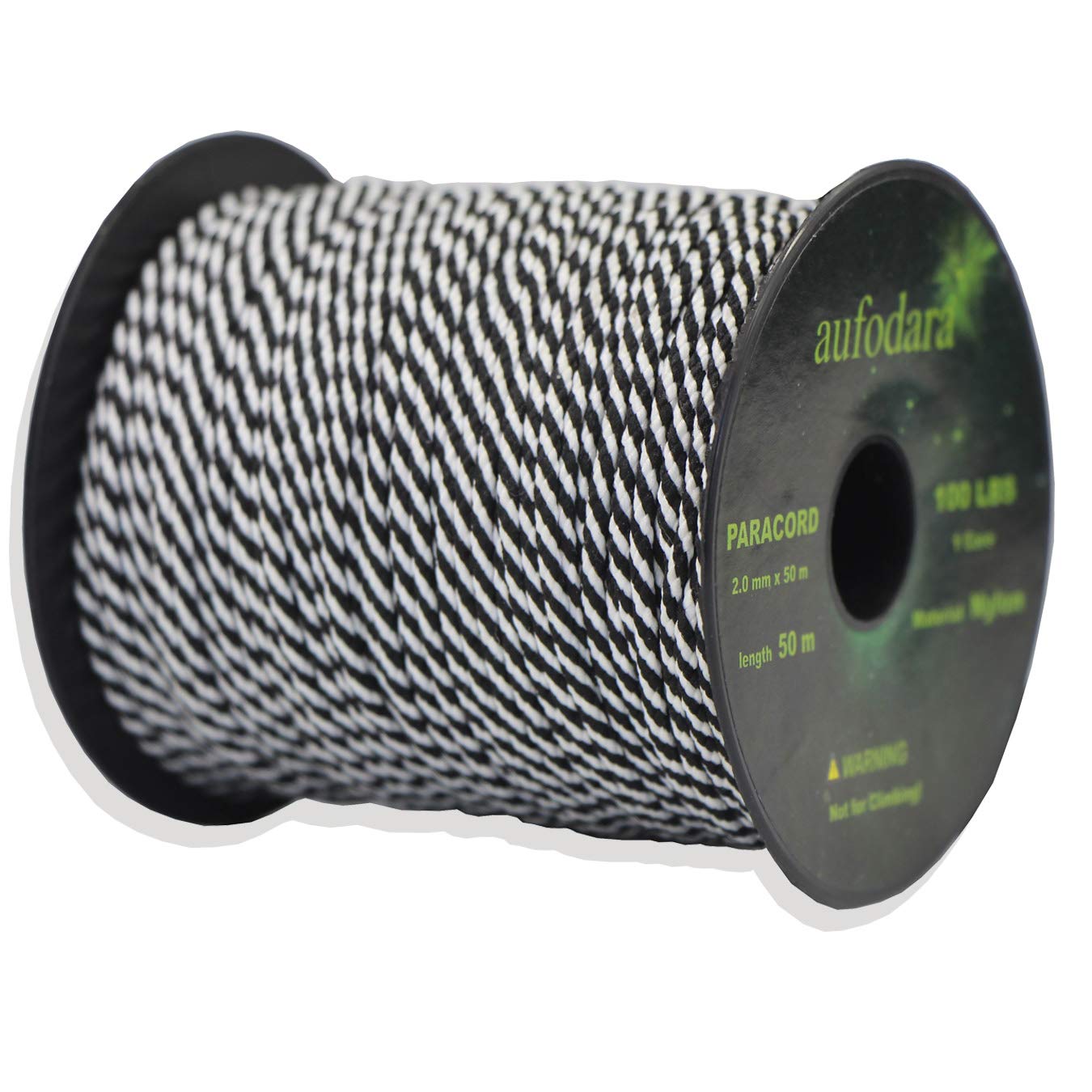 aufodara 50 Metres paracord cords, 2 millimetres nylon rope, 1 core strands (Black White, 50), 2.0 mm x 50 m