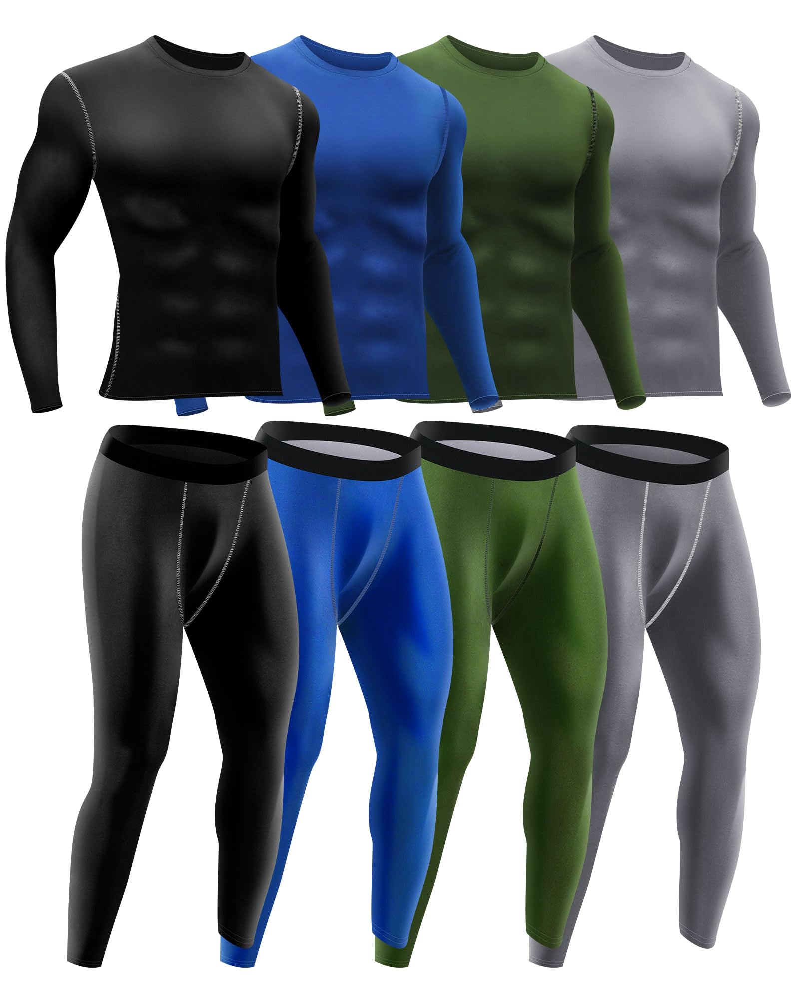 4 or 6 Set Men's Workout Compression Shirts Pants Long Sleeve Athletic Base Layer for Sports Thermal Underwear-image-27