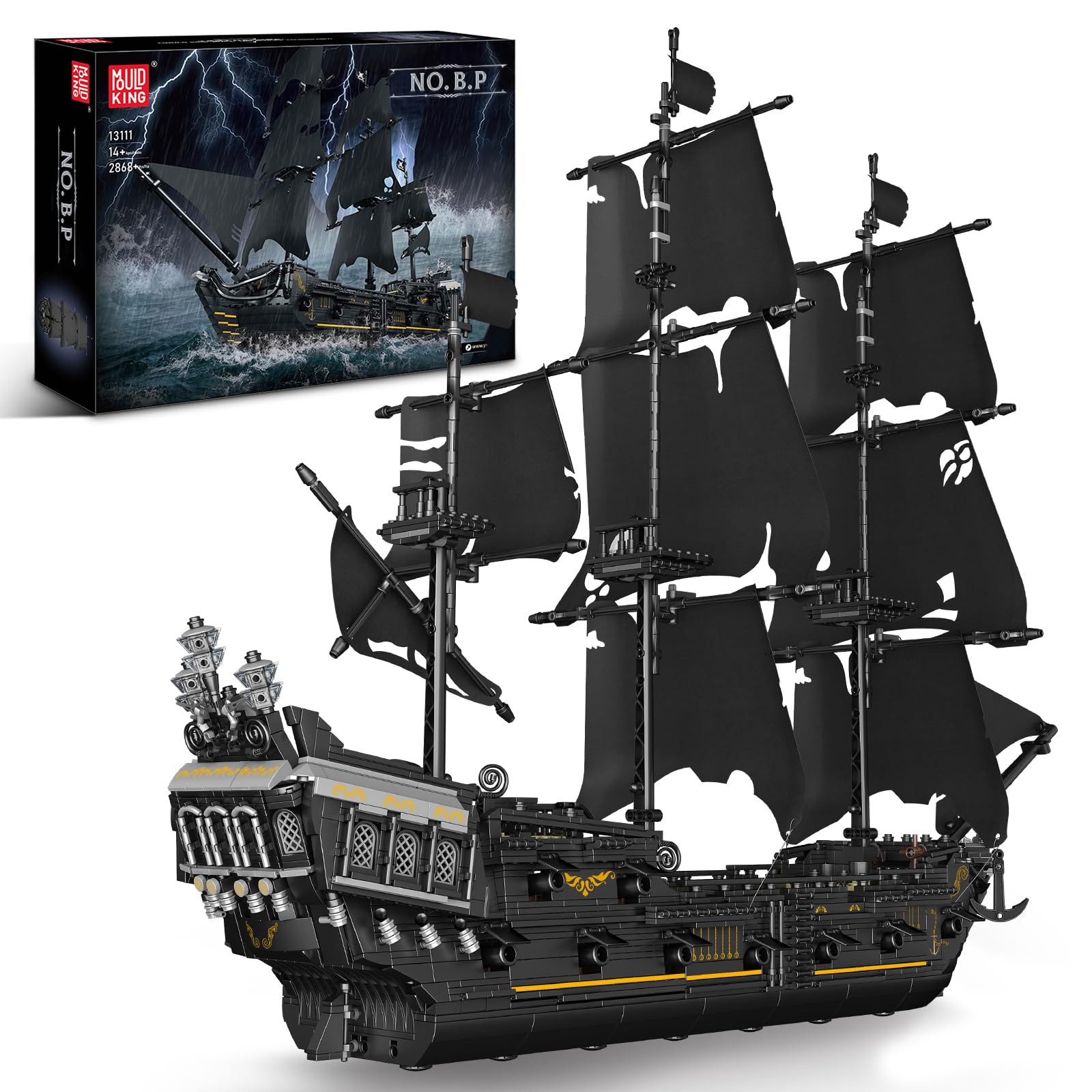 Pirates Ship Model Building Blocks Kits, MOC Black Pearl Sailboat Model Construction Set to Build, Creative Gift for Adult Collections Enthusiasts(2868 Pieces)