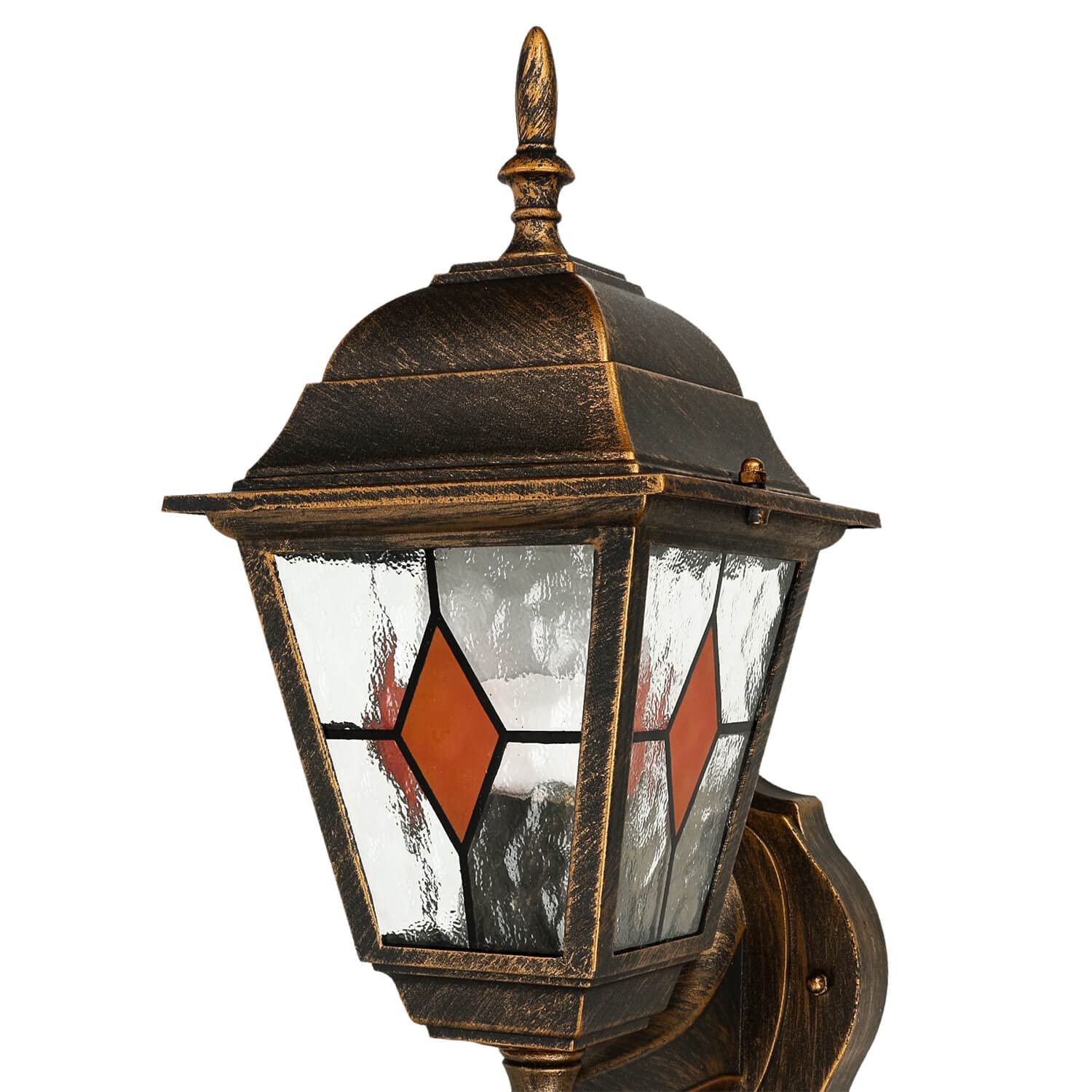 Licht-Erlebnisse Außenleuchte mit Bewegungsmelder in Kupfer Antik IP44 Hof Garten H:37,5 cm E27 max. 60 W Tiffany Rustikale Sensor Wandlampe SALZBURG