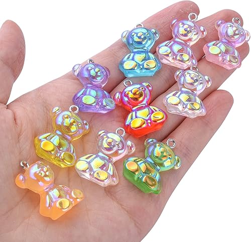 Miniatura 7 de Dijes coloridos de resina gomosa de oso colgantes de caramelo gomoso encantos de oso para hacer joyas, accesorio de búsqueda para bricolaje, collar,