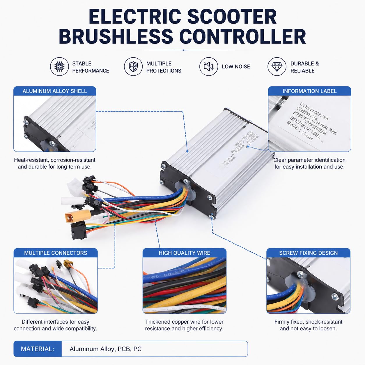 Dilwe 36V 48V 20A Contrôleur de Scooter électrique Scooter Contrôleur sans Balais de Moteur Intelligent sans Balais pour Scooter M4