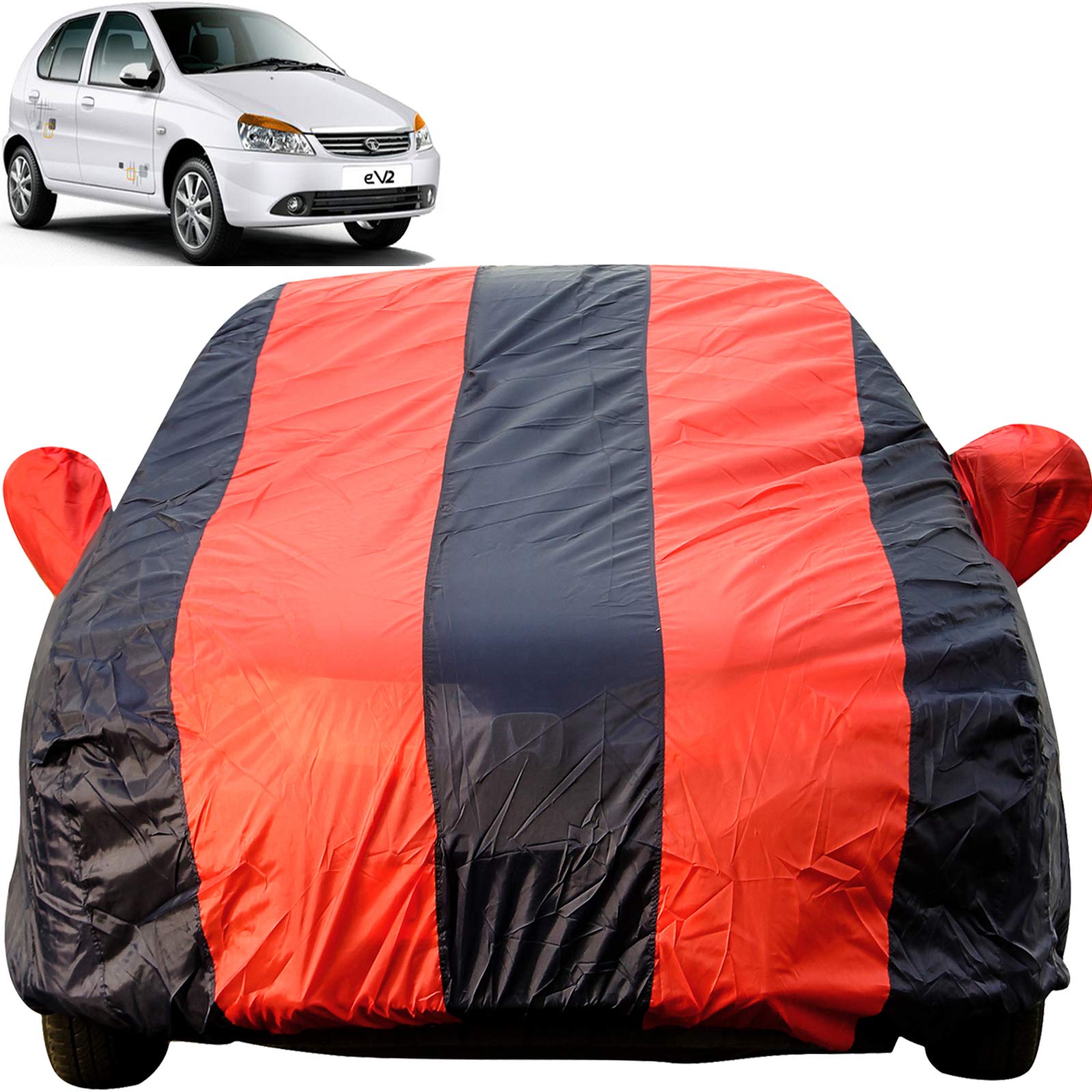 Autofact Car Body Cover for Tata Indica (Mirror Pocket, Premium Fabric, Triple Stiched, Fully Elastic, Red/Blue Color)