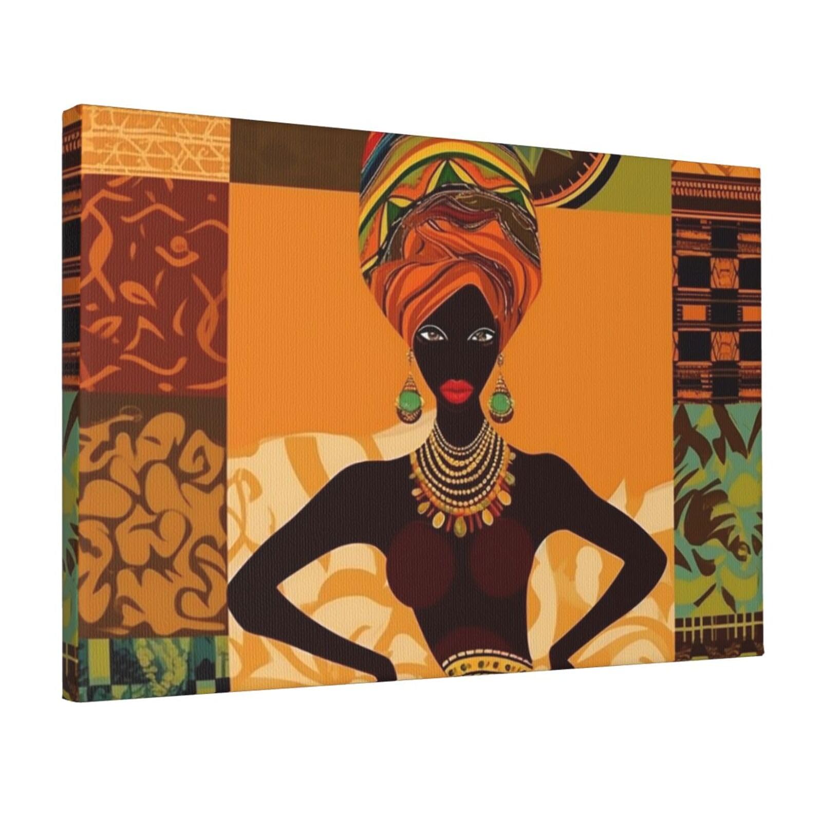 KLOPH African Woman Canvas Wall Art for Living Room 12"x18" Modern Artwork Painting for Bathroom Hanging Canvas Prints Aesthetic Wallart for Bedroom Kitchen Office Wall Decor