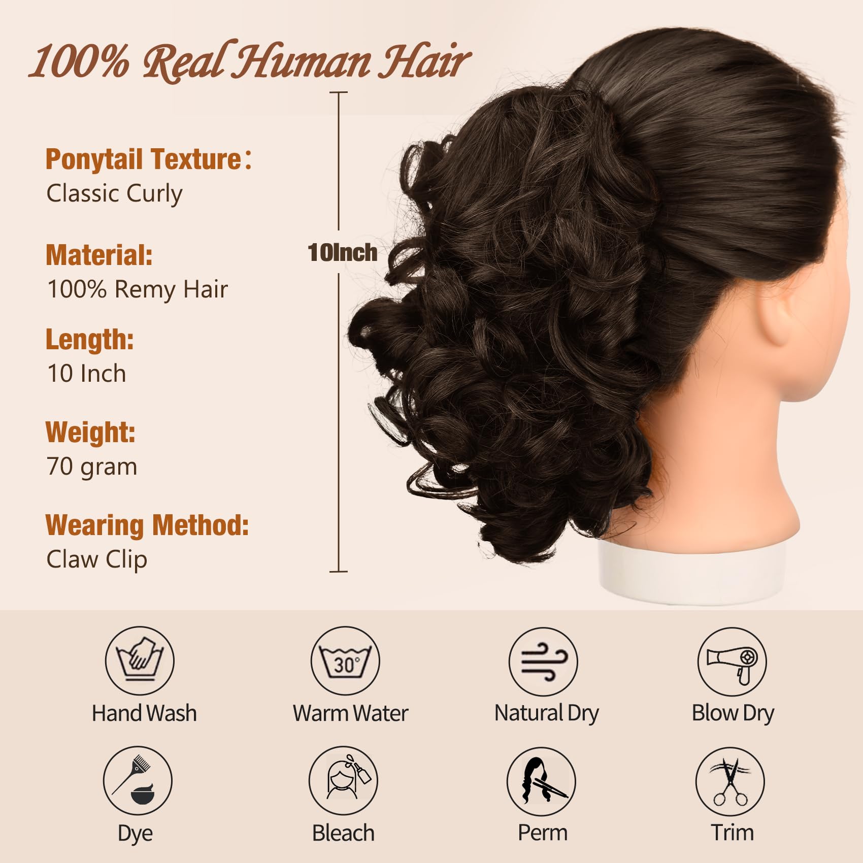 POWERASIA Claw Clip Ponytail Extension Human Hair Soft Natural Pony Tails Hair Extensions Short Curly Real Hair Jaw Clip on Ponytails for Women #2