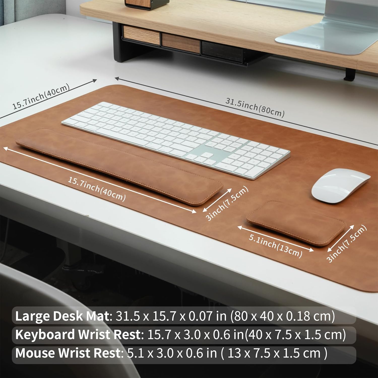 RENMTURE Large Mouse Pad and Keyboard Wrist Rest, Desk Pad for Keyboard and Mouse, Large Gaming Mouse Pad with Wrist Support, Desk Mat for Work and Gaming (Brown)