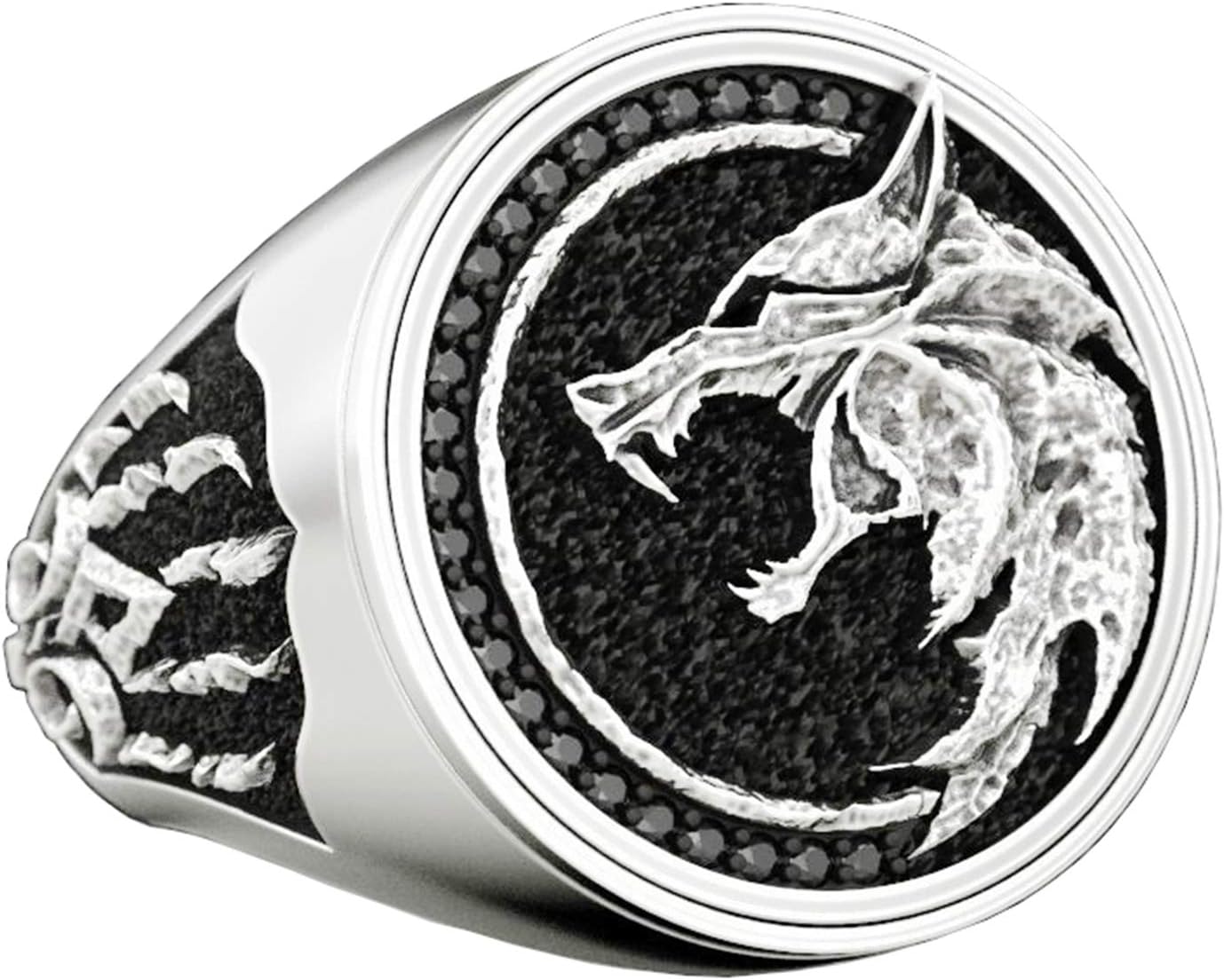 CHOOOICEStainless Steel Wolf Head Ring Wizard Nordic Retro Hunter Cool Bands Jewelry for Men