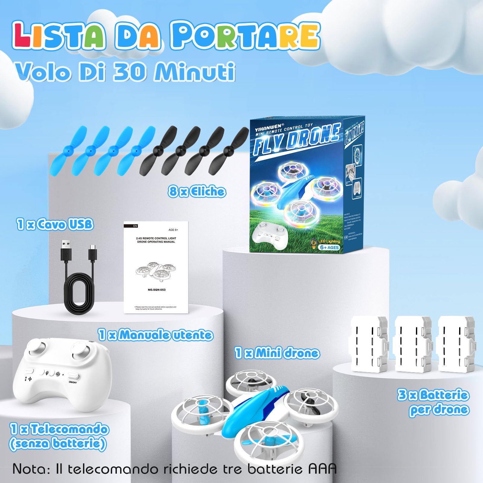YIKANWEN Drone per Bambini, Mini Drone con Telecomando da 6 7 8 9 10+ Anni, Ragazzi, RC Aereo Giocattolo con Luci LED e Batterie, Adatto per Uso Interno ed Esterno