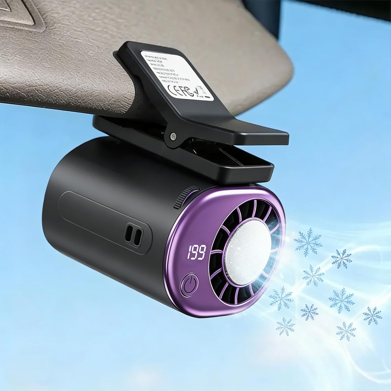 2026 Car Clip On Air Conditioner Fan with LED Display - 360° Rotation, 199 Speeds Adjustable, USB Rechargeable Personal Cooling Fan, 16℃ Semi-Cooling Wide Clamp 2000mAh Battery (Black)