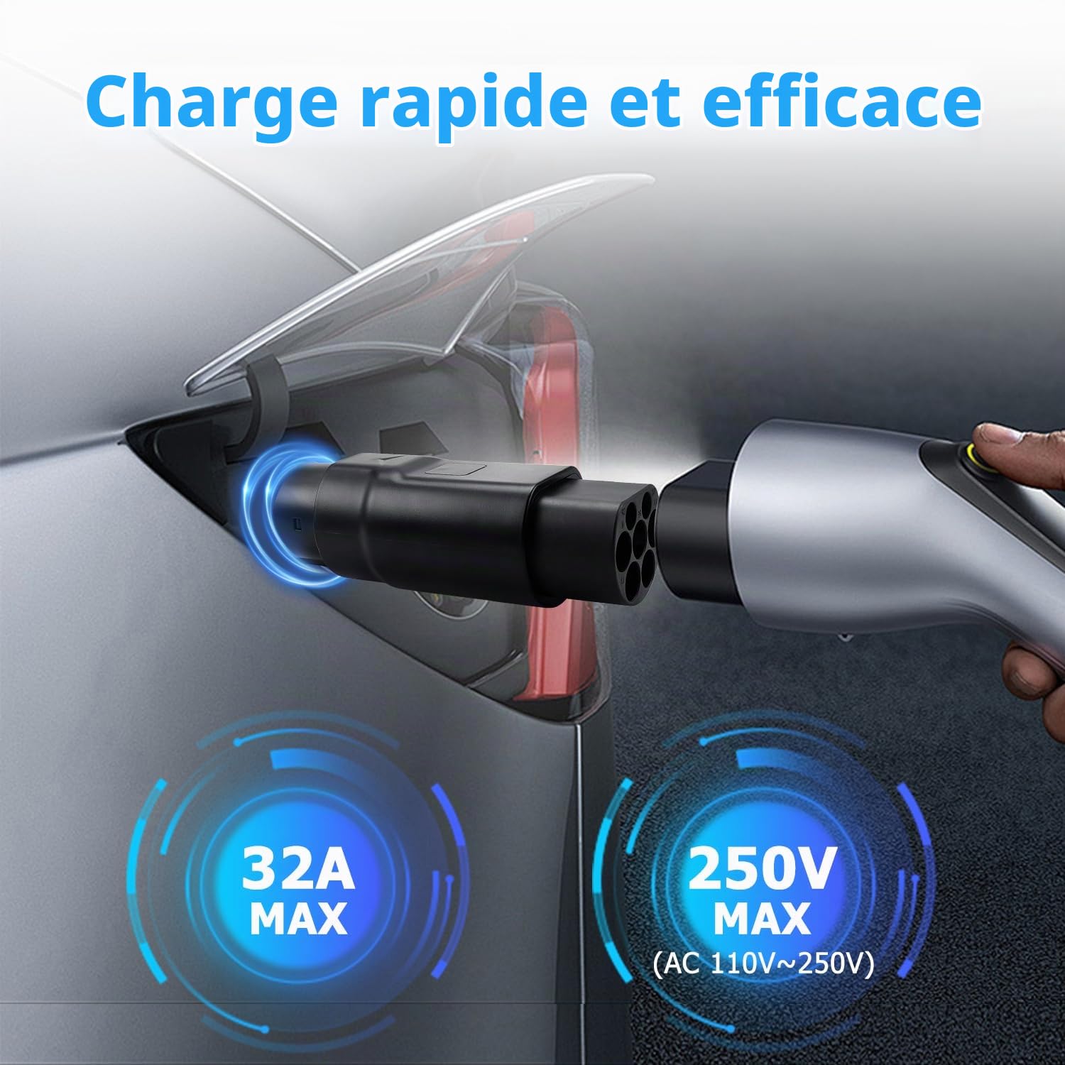 Erato Type 2 vers Type 1 Adaptateur de Recharge pour Véhicule Électrique | IEC 62196 vers SAE J1772 Convertisseur 32A Adaptateur de Charge AC 110V-250V pour Voitures Électriques