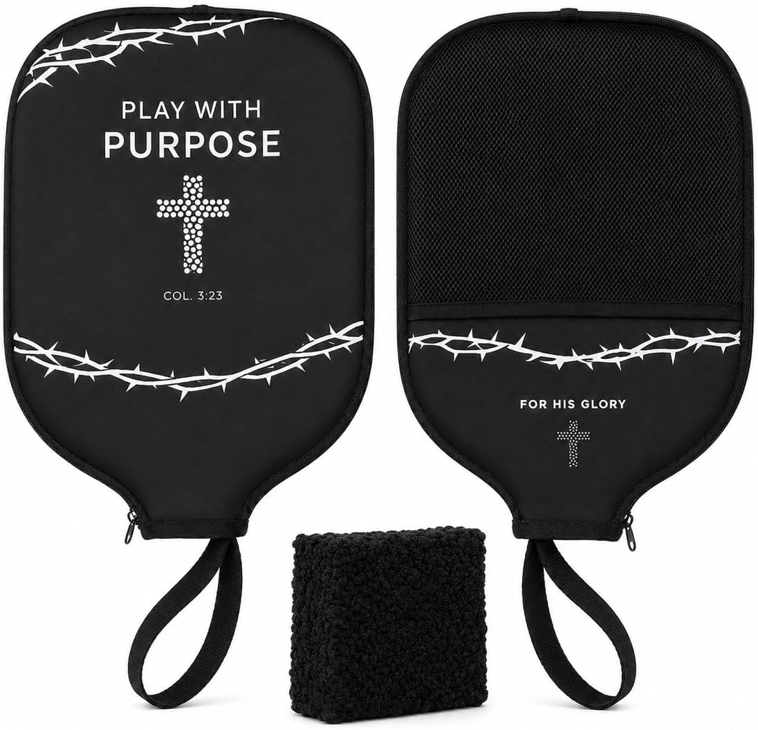 Faith-Based Pickleball Paddle Cover with Mesh Pocket & Hook Loop + Pickleball Paddle Cleaning Eraser – Fits Standard & Elongated Paddles