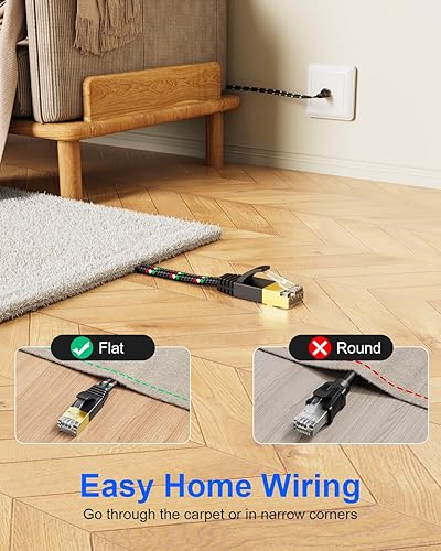 Miniatura 2 de SNANSHI Cable Ethernet Cat 7 de 25 pies, diseño trenzado de nailon plano, fácil instalación y durabilidad, 10 Gbps, cable de Internet blindado con