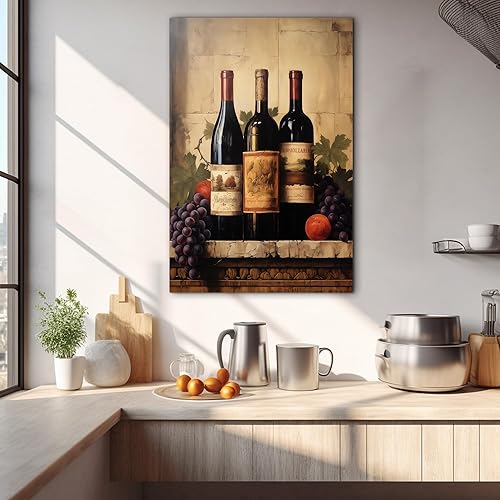 Miniatura 123 de Hzddty Lienzo decorativo para pared, diseño rústico de cocina, vino tinto y pan, cuadros de comida para decoración de pared, impresiones de pintura