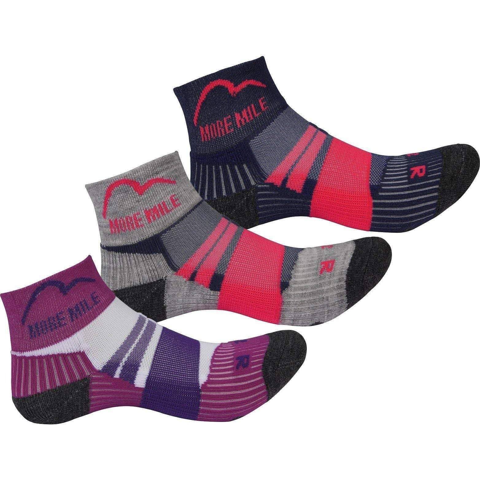 More Mile Endurance Junior Running Socks 3 Pack Coolmax Cushioned Breathable