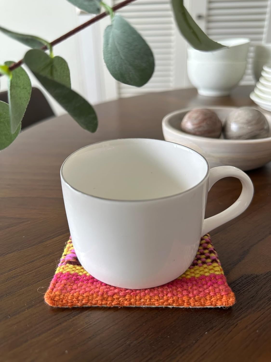 Woven Coasters Set of 6 – Handmade Cloth Coasters from Cusco Peru, Colorful with Traditional Andean Design for Coffee Table, Office, Dining Room and Home Gift (Orange)