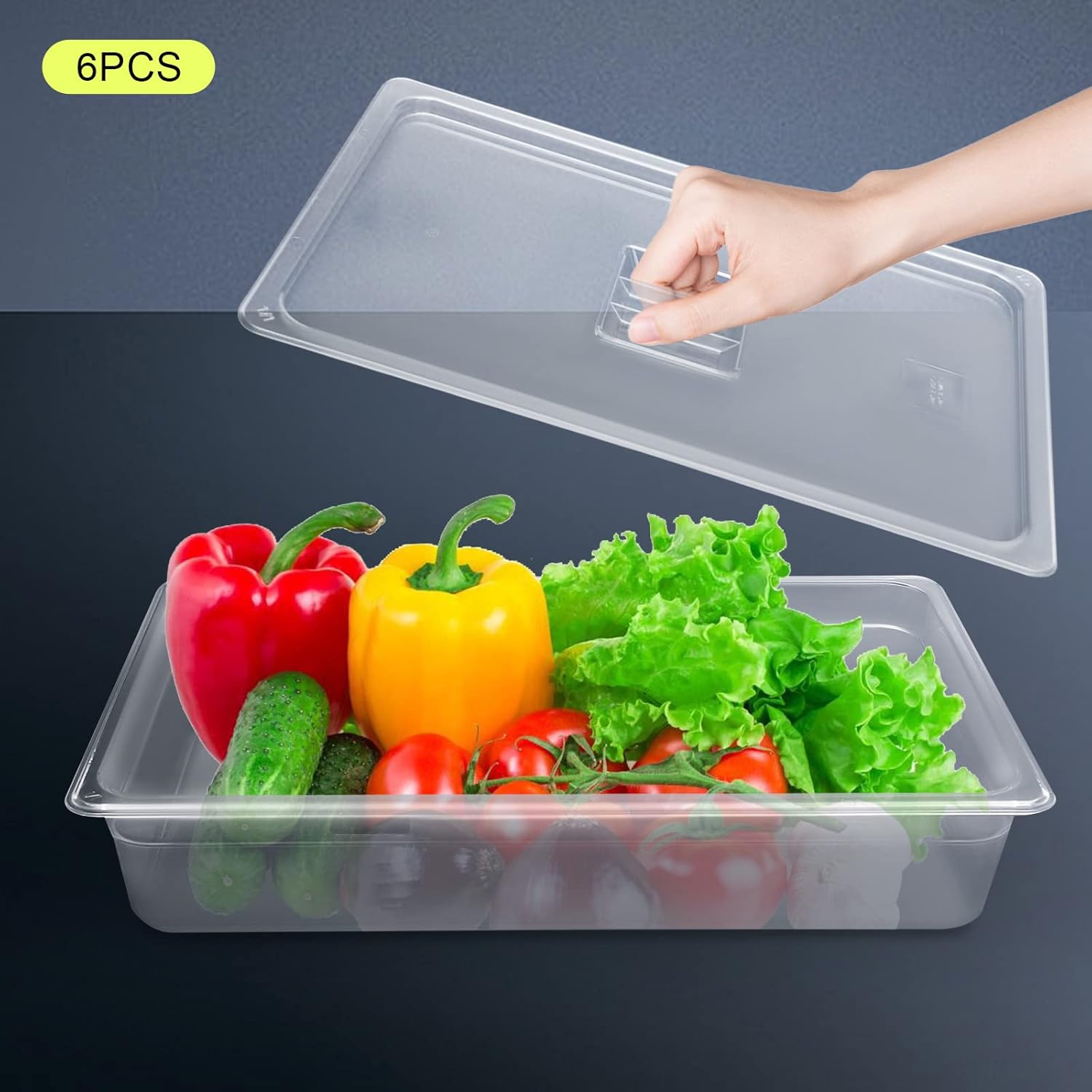 6 Pack Food Pans with Lids, Full Size 4 Inch Deep Commercial Food Storage Containers, Clear Polycarbonate (PC) Durable for Restaurants, Catering, Buffet (20.7x12.7x4 Inch)