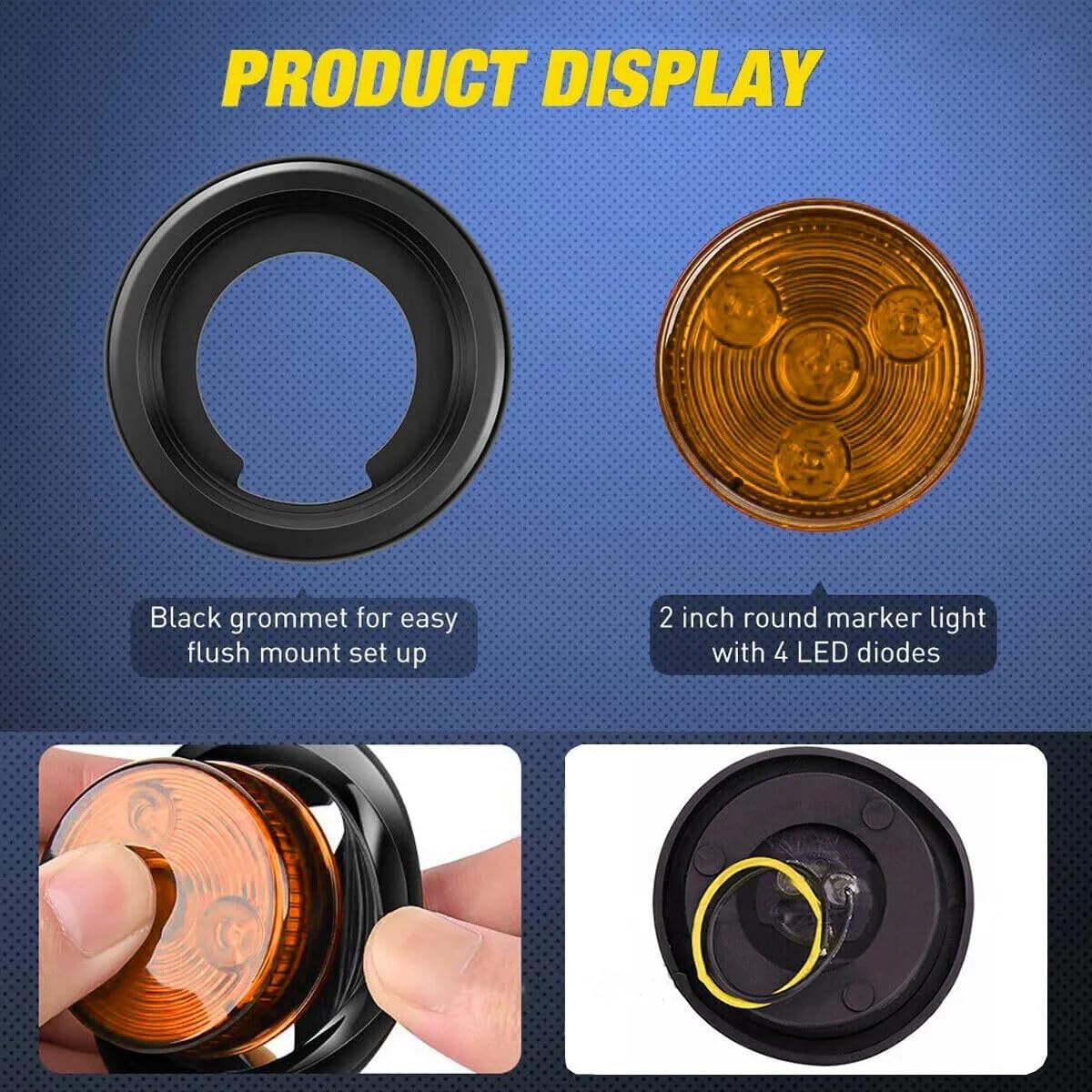KOMAS 10Pack(5 Amber + 5 Red) 2" LED round Trailer Side Marker Light Grommet Flush Mount 4LED, Sealed 2 inch Round Clearance Lights with Reflex Lens for Truck RV Camper, IP67 Waterproof, 12V