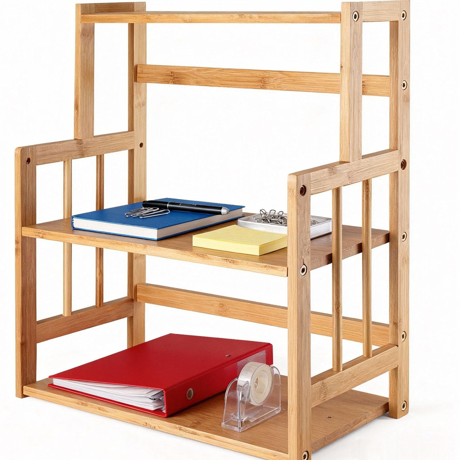 HYNAWIN Bamboo Spice Rack 3-Tier Kitchen Countertop Organizer, Adjustable Shelf Pantry Storage Stand for Herbs, Jars, and Bottles