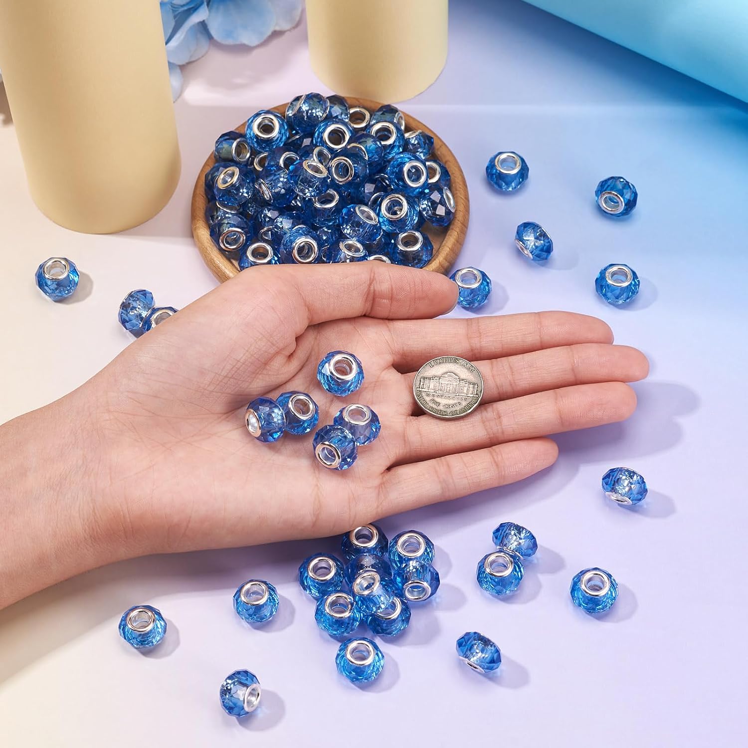 100pcs 14mm Large Hole Beads Glass Crystal Faceted Beads Blue European Crystal Spacer Bead for Necklace Earring Bracelet Crafts Jewelry Making - Image 9