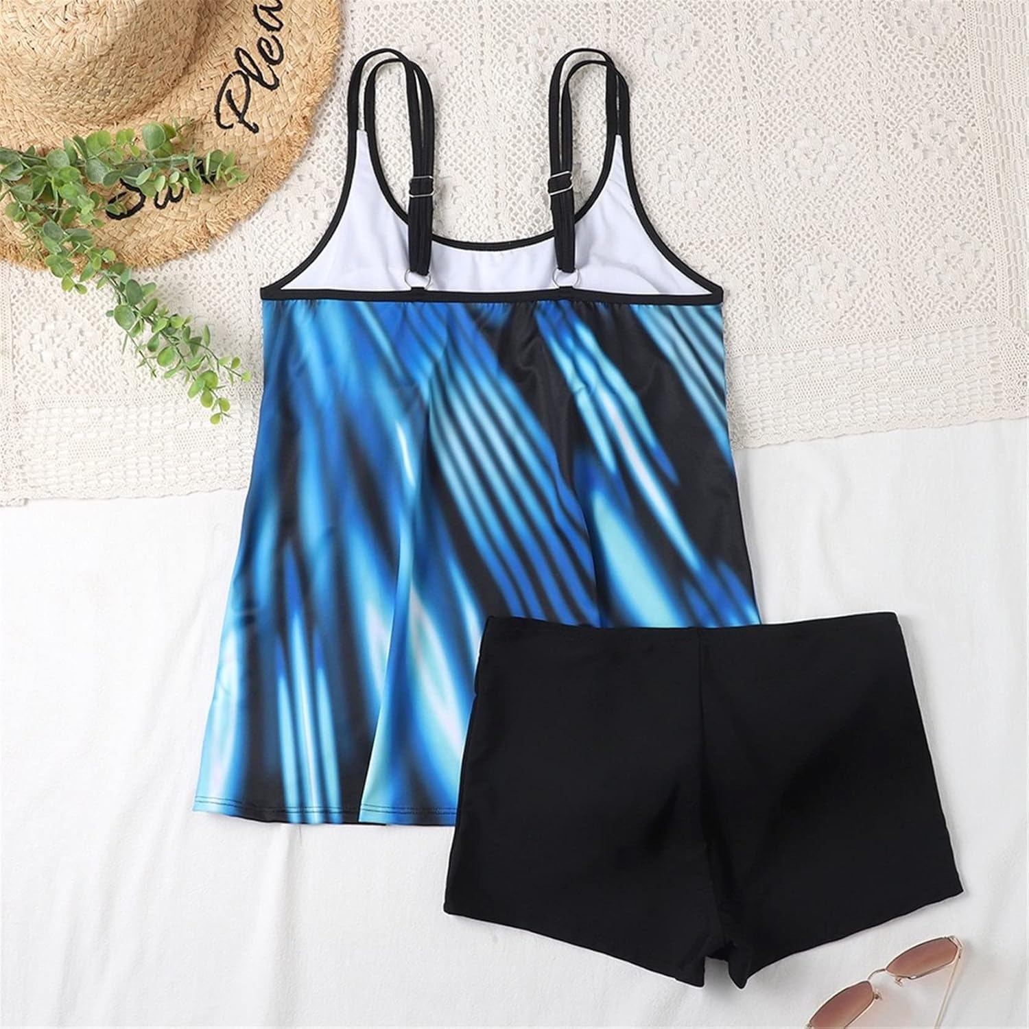 水着 タンキニ 2点セット セクシー 大きいサイズ, 女性シックなタンキニ水着2ピーススイミングコスチューム調整可能なスパゲッティス