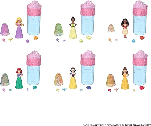 Miniatura 6 de Mattel Disney Princess - Muñeca pequeña con 6 sorpresas, incluyendo anillo perfumado y 4 accesorios (los muñecos pueden variar), serie Garden Party
