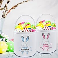 Vista 4 de Cesta de Pascua personalizada con nombre para niñas y niños, cesta de conejo de Pascua personalizada, bolsas de regalo para caza de huevos de Pascua