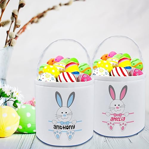 Miniatura 4 de Cesta de Pascua personalizada con nombre para niñas y niños, cesta de conejo de Pascua personalizada, bolsas de regalo para caza de huevos de Pascua