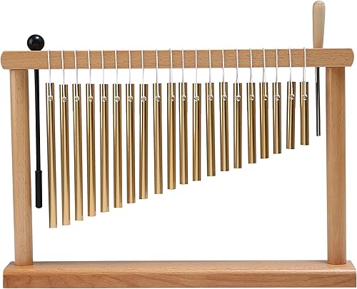 Timbre de 20 notas con barra de mesa, timbre de viento, instrumento de percusión musical con mazo, dorado