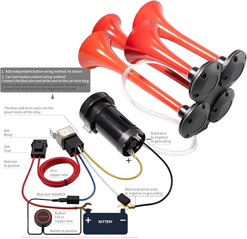 Vista 83 de FARBIN - Bocina de aire de 4 trompetas, 12/24 V, 178 dB, superpotente, incluye solenoide eléctrico, universal, para trenes, camiones, SUV y lanchas