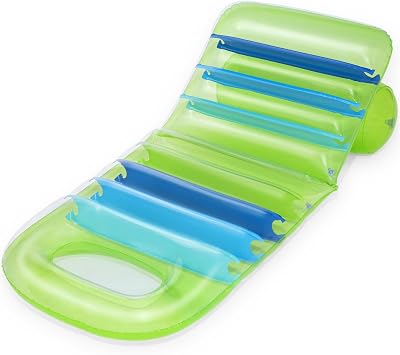 H2OGO! Adjustable Lounge Pool Float - Summer Lime & Blue - 63 Relaxing Inflatable Chair, Sit Upright & Lay-Flat, Toe Dip Opening, Adults 220lb Cap