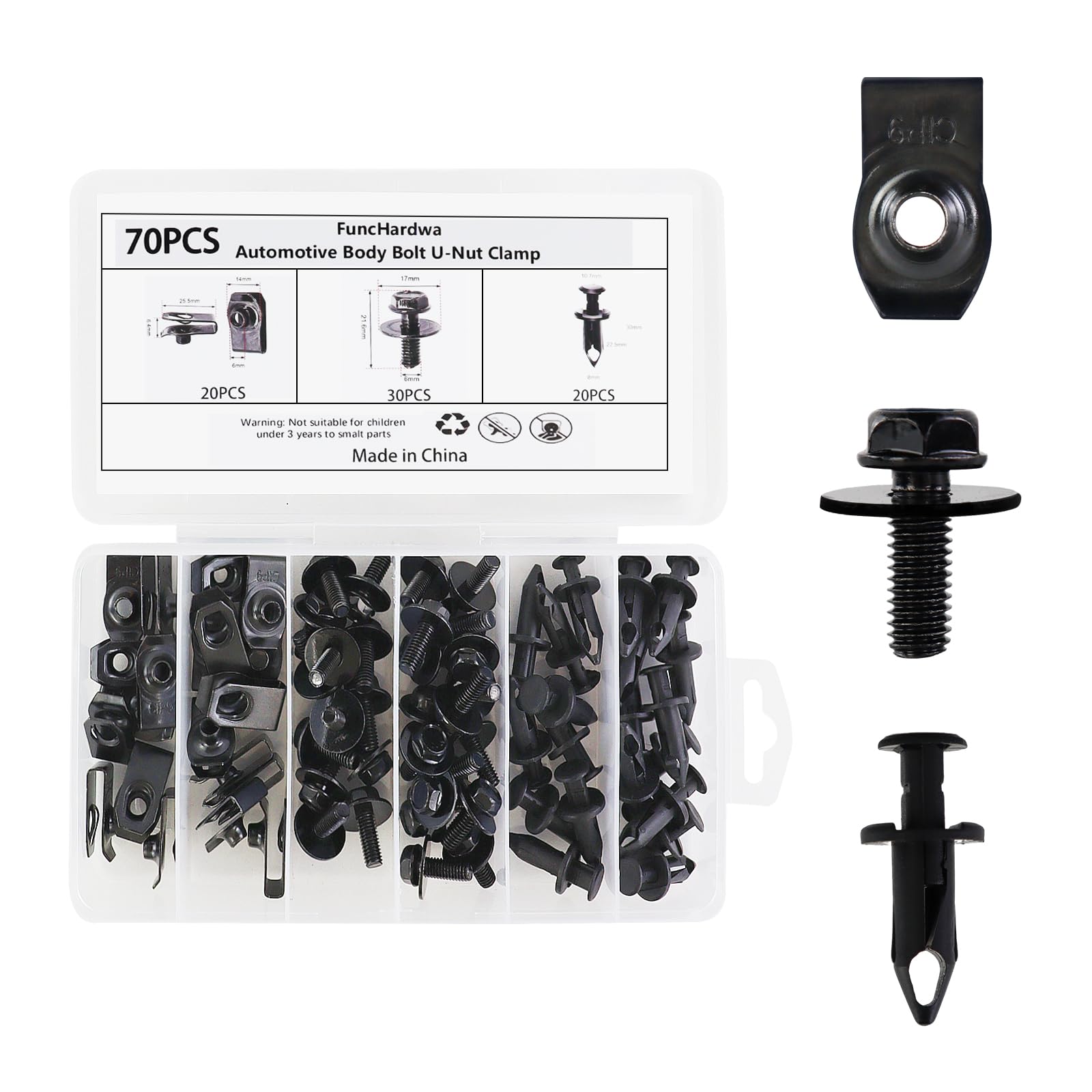 FuncHardwa 70 Stück Blechmutter Schraube Mutter Clip Kit, Bo